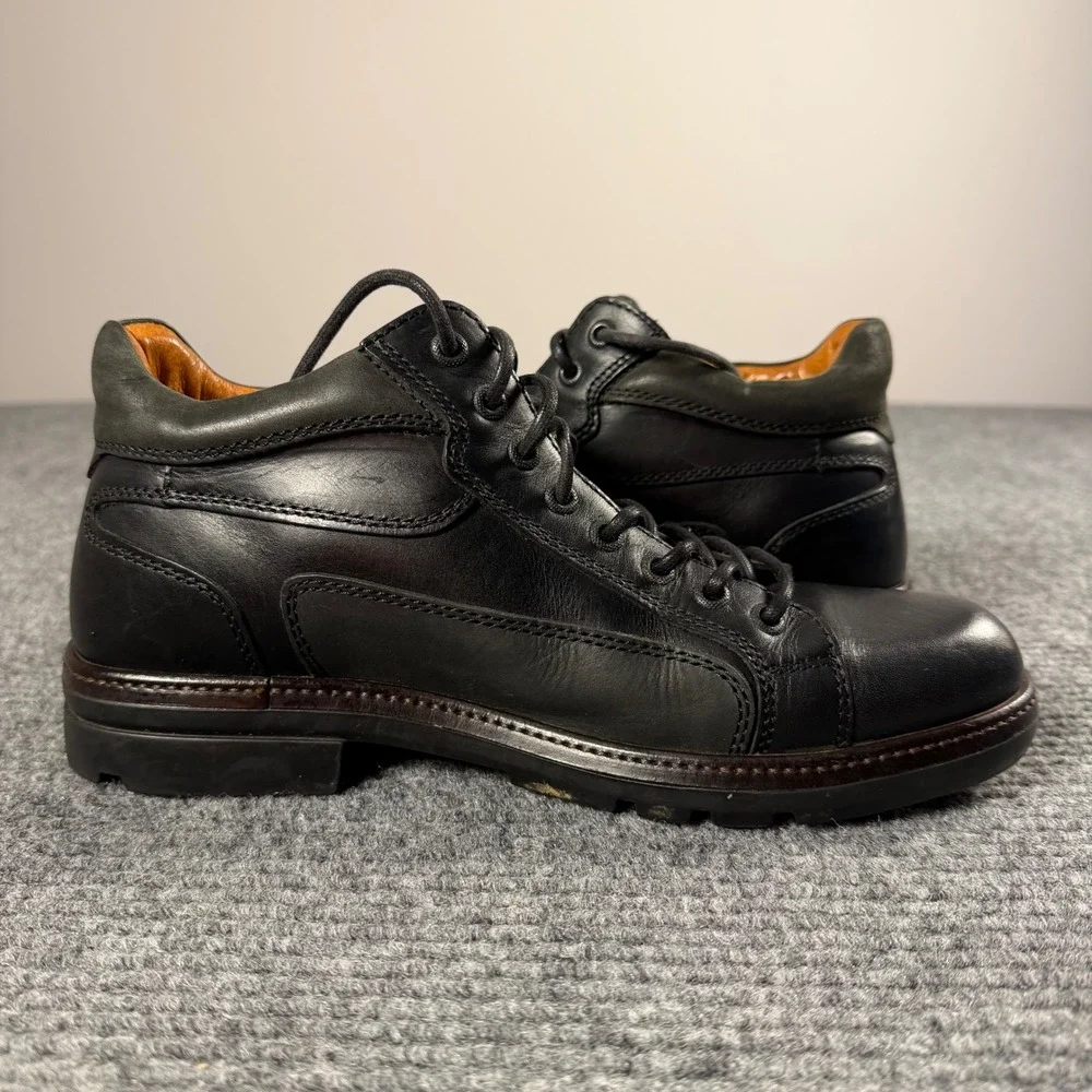 Johnston & Murphy Mens Black Leather Cap Toe Chukka Boots 8.5 M Made in Portugal